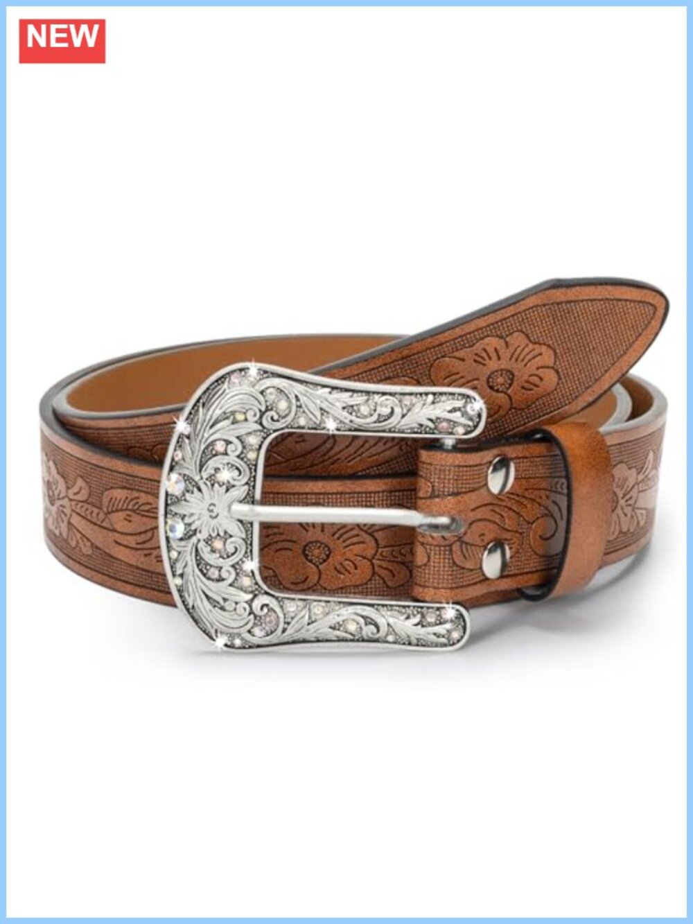 Western Belt PU Leather Cowgirl Waist Belt Vintage Carved Buckle